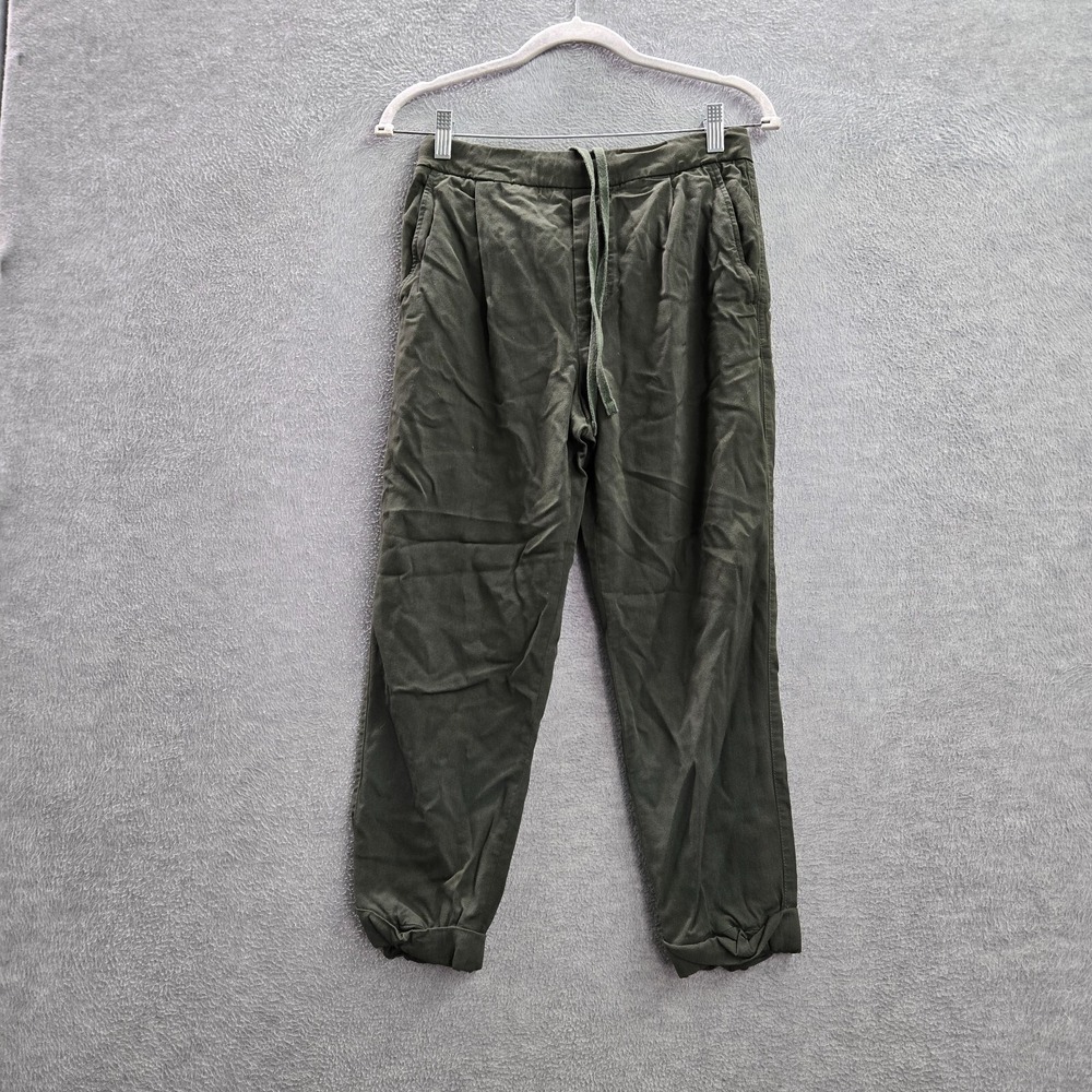 Vince Women Pants Medium Green Cropped Drawstring Pockets High Rise 22 in Inseam